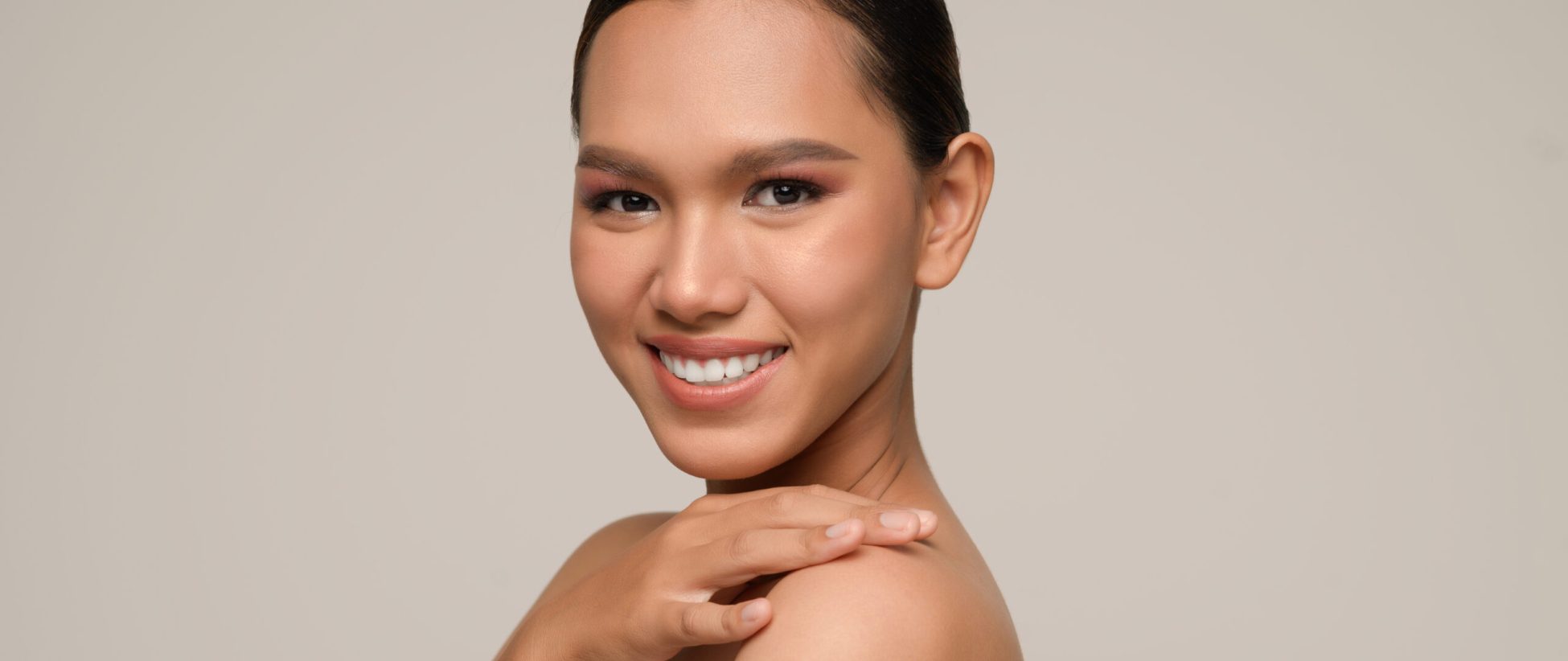 Beauty Portrait Beautiful asian Model Touching Face by Hand